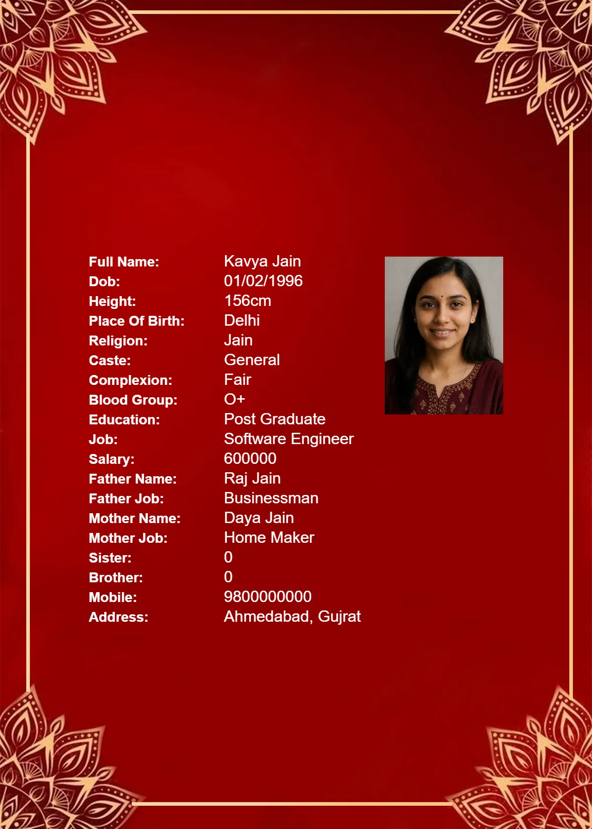 Marriage Biodata Template 16 - Professional Design