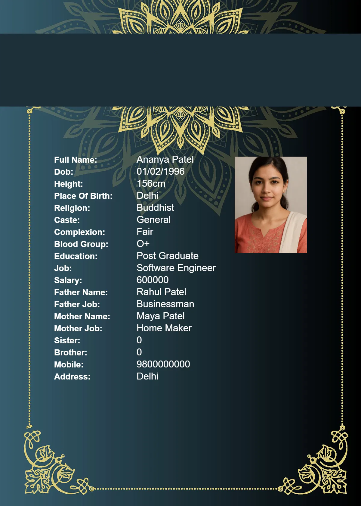 Marriage Biodata Template 17 - Professional Design