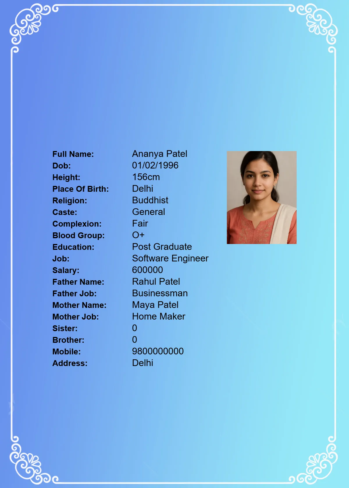 Marriage Biodata Template 18 - Professional Design