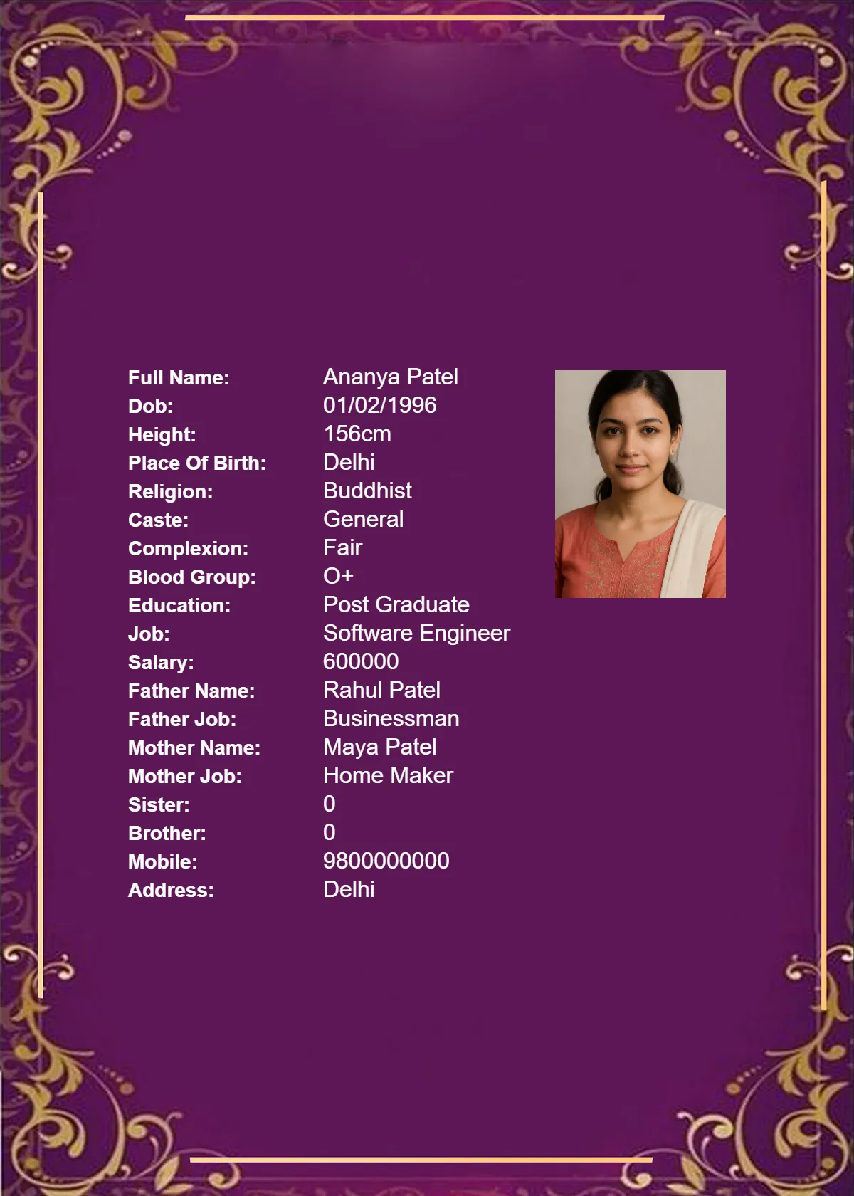 Marriage Biodata Template 19 - Professional Design