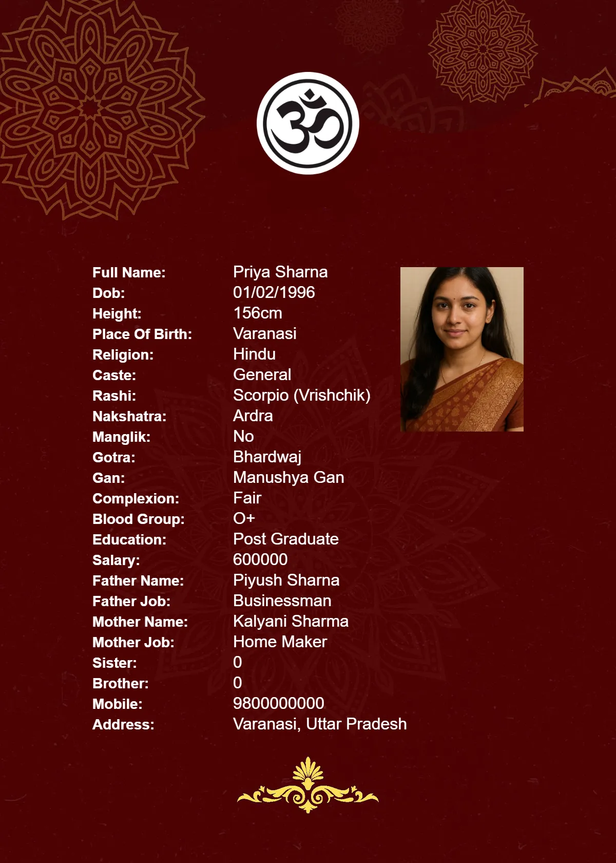 Marriage Biodata Template 5 - Professional Design