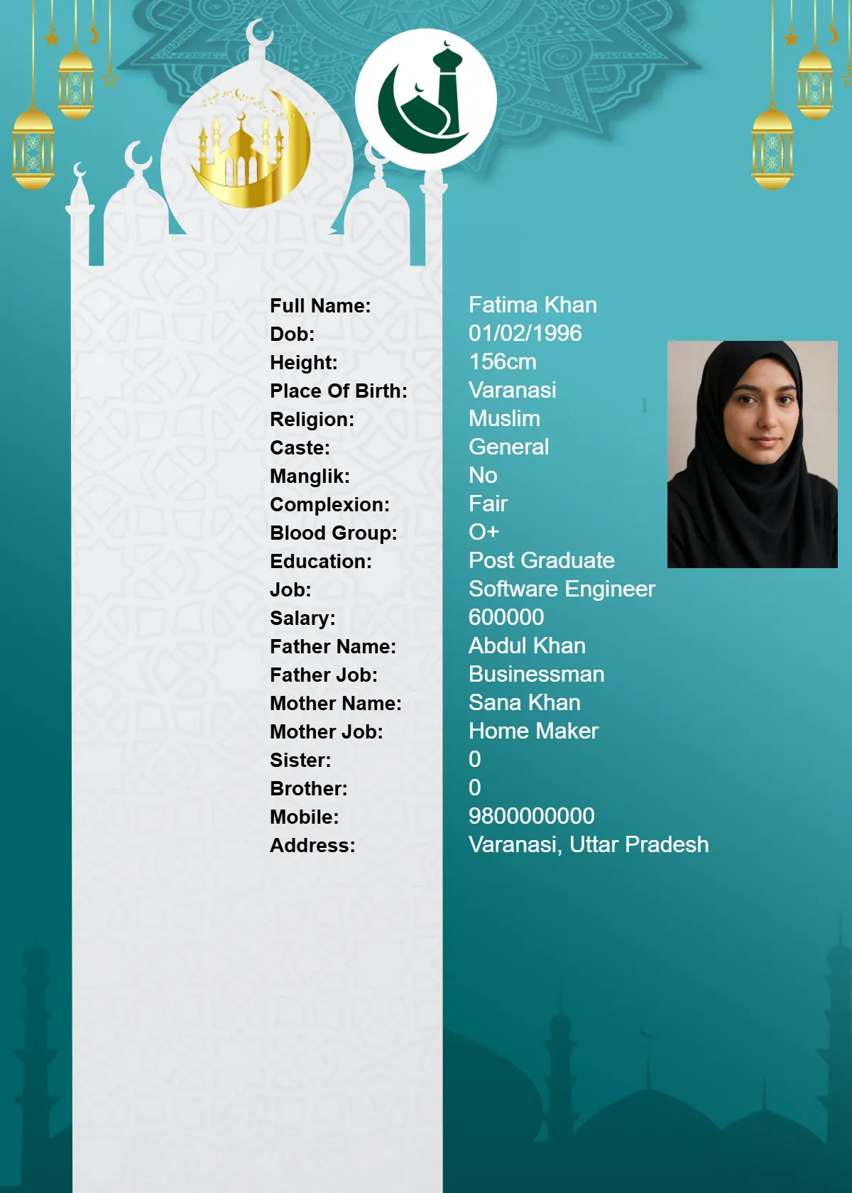 Marriage Biodata Template 7 - Professional Design