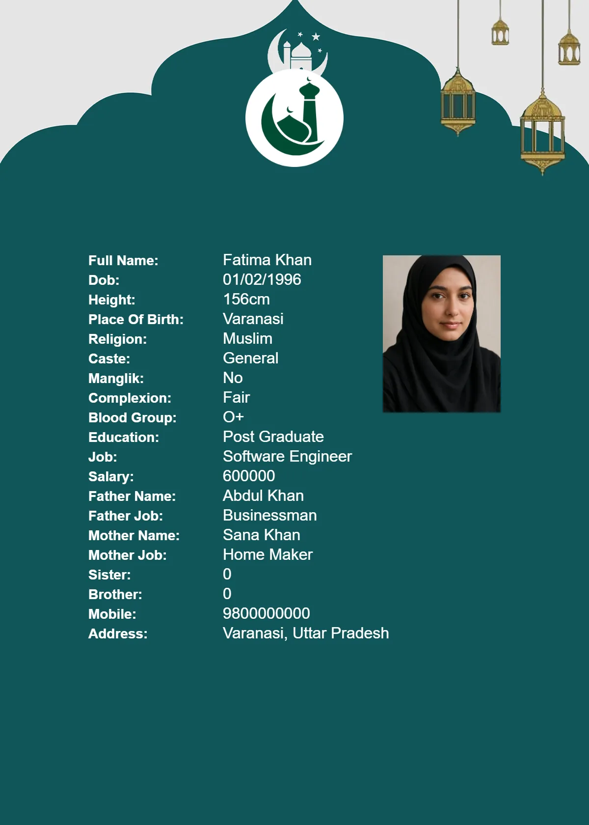 Marriage Biodata Template 9 - Professional Design